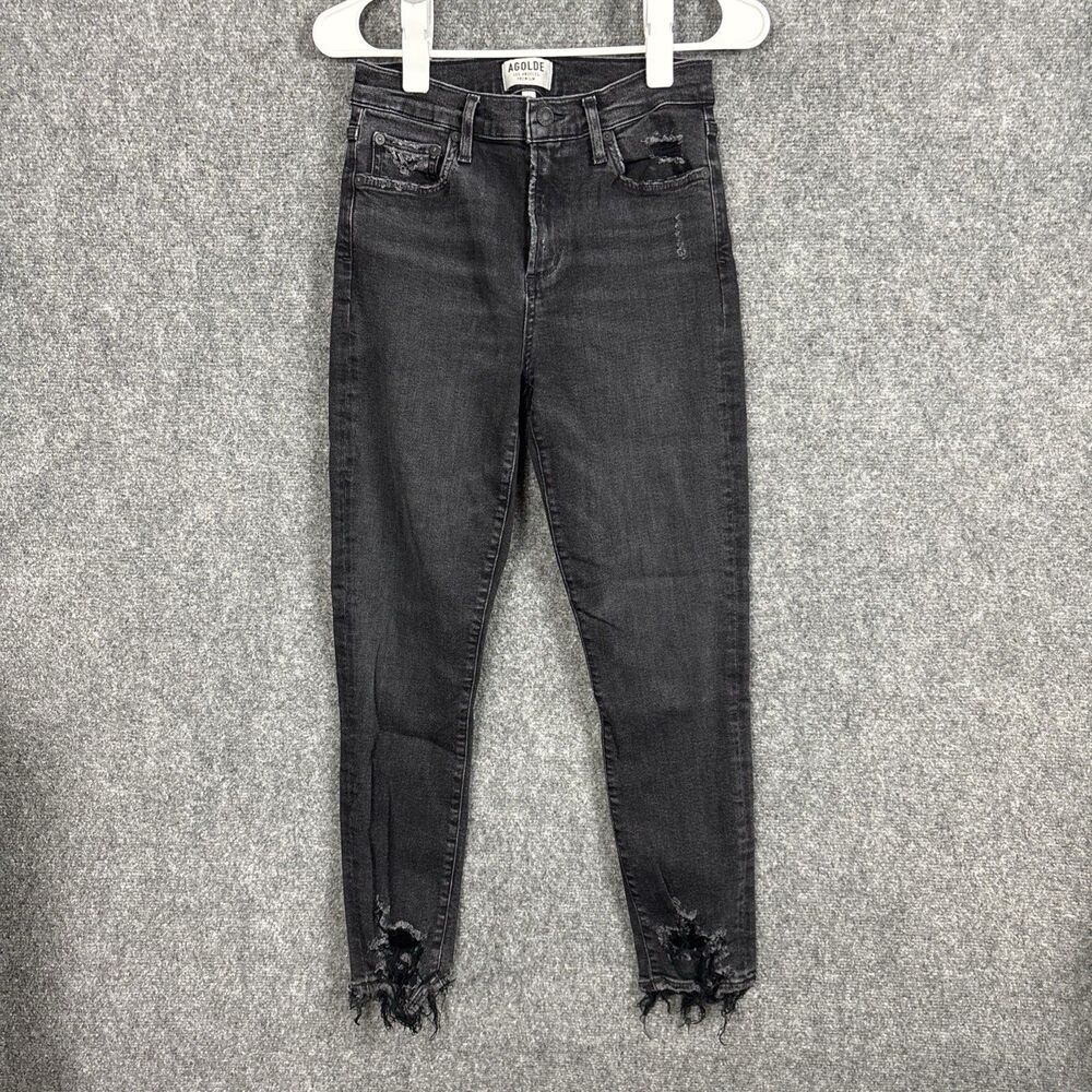 Agolde Jeans Womens Size 29 Black Temple Sophie High Rise Skinny Crop Distressed
